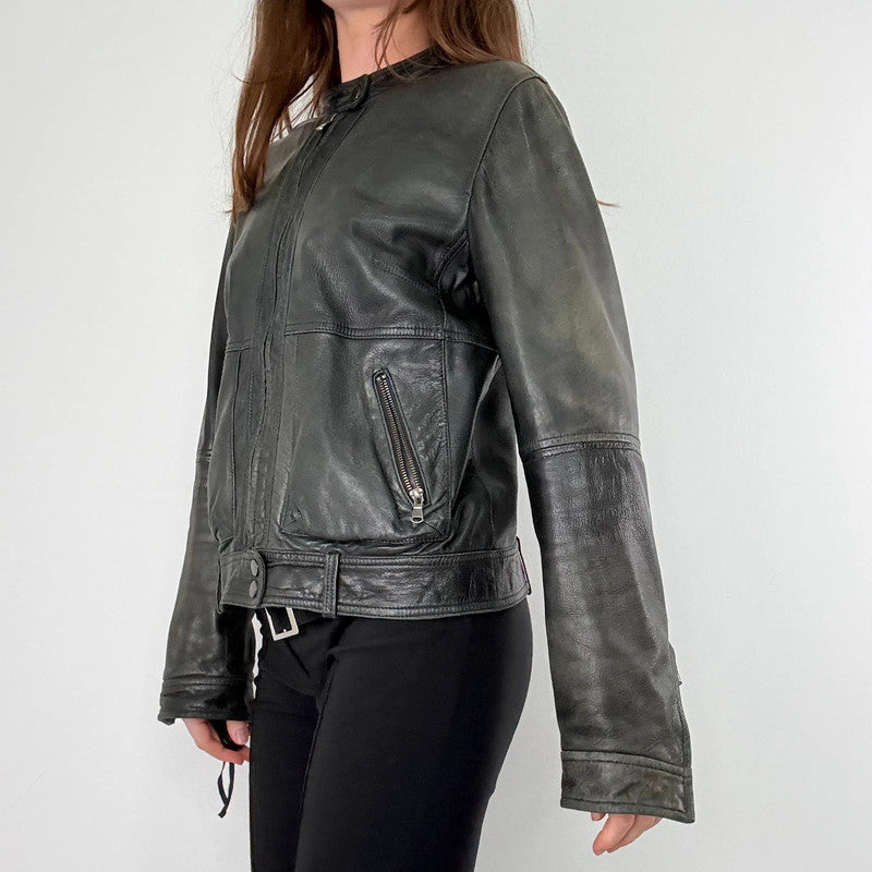 Massimo Dutti cropped distressed 100%leather