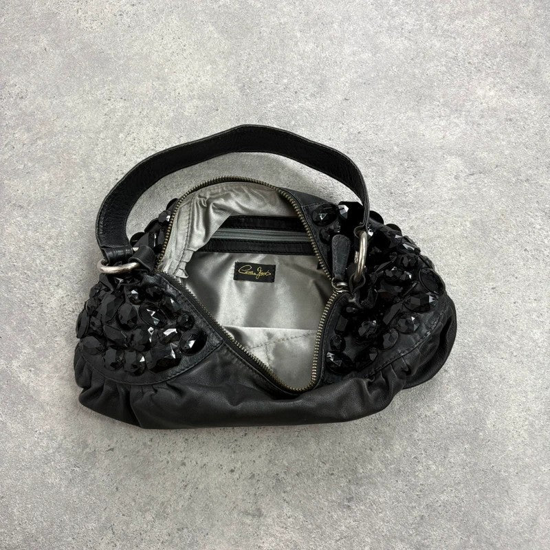 Leather gem studded mini handbag pouch hobo