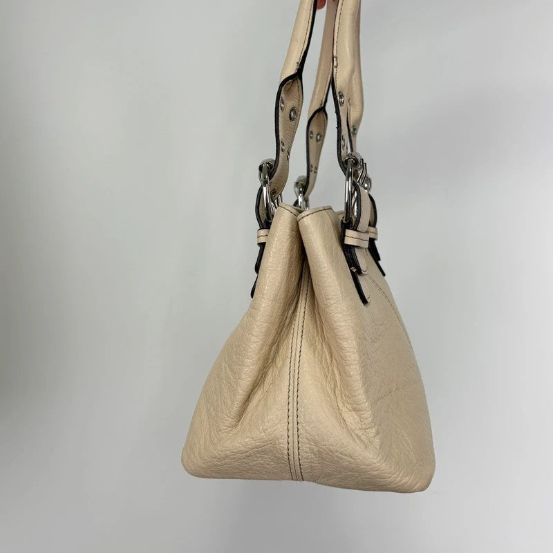 Cream Italian leather Y2K buckle handbag