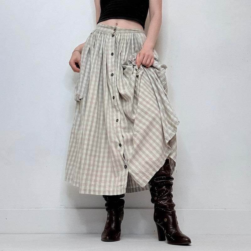 gingham checked flared maxi skirt