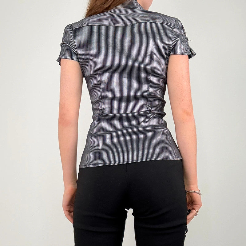 fitted pinstripe short sleeve shirt