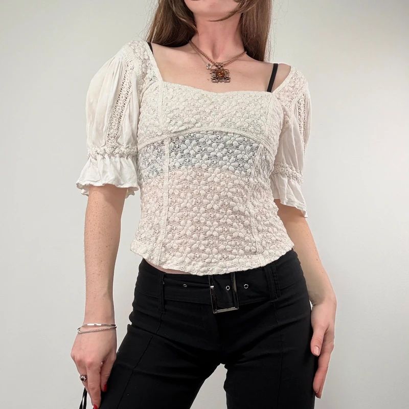 Free people puff lace Lace Milkmaid Blouse
