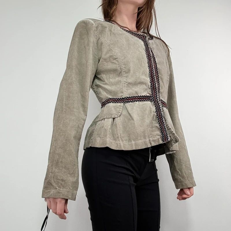 khaki flared braided ribbon military napolionic jacket
