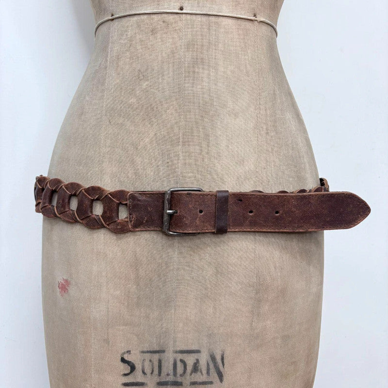 brown leather chain link belt