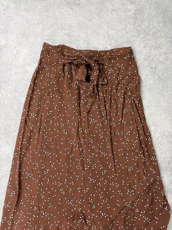 Brown polkadot button Rouje midi skirt