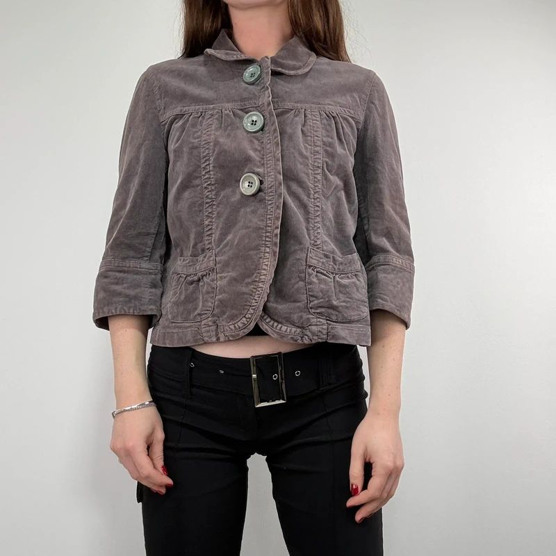 cropped button flared mini jacket