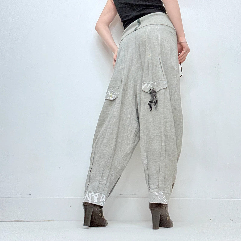 Grey pleated barrel suit pants