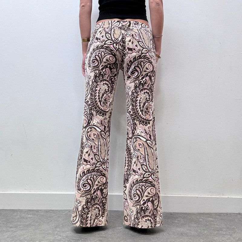 brown paisley patterned flared cord trousers