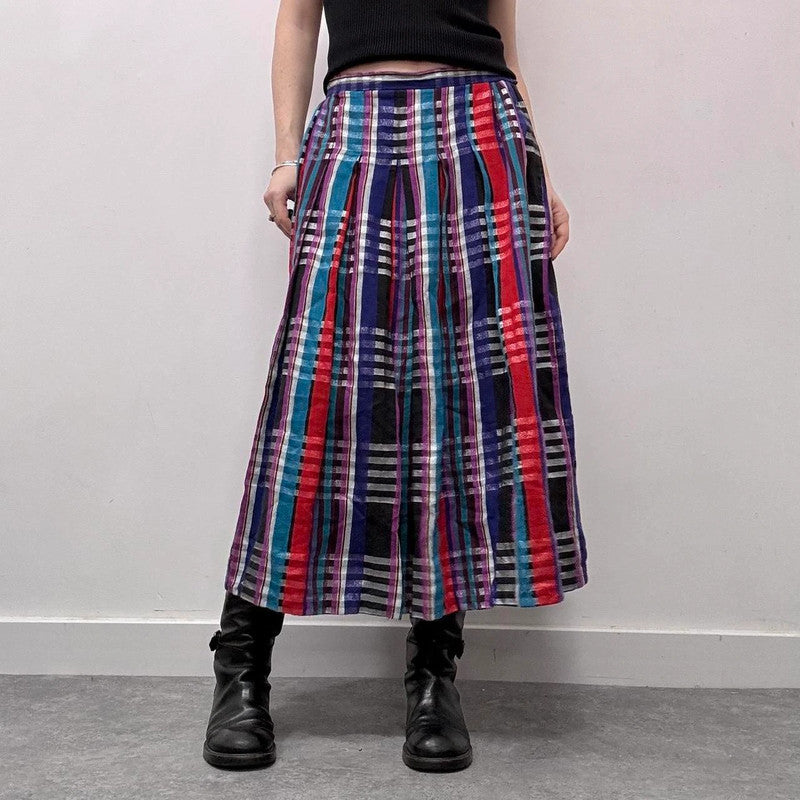 checked tartan pleated maxi skirt