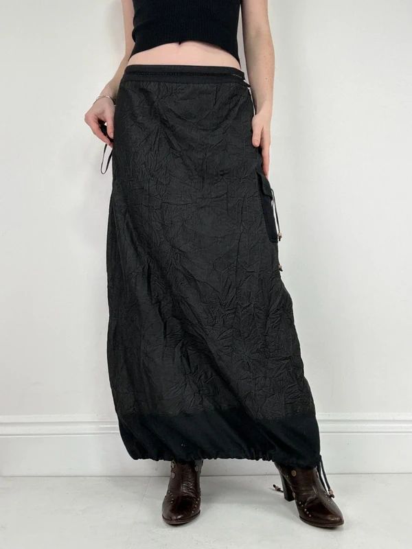 distressed black grunge maxi cargo skirt