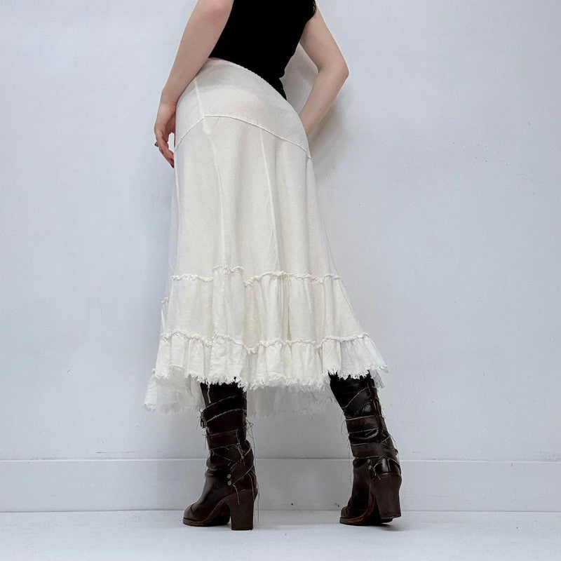 white linen tiered midi skirt