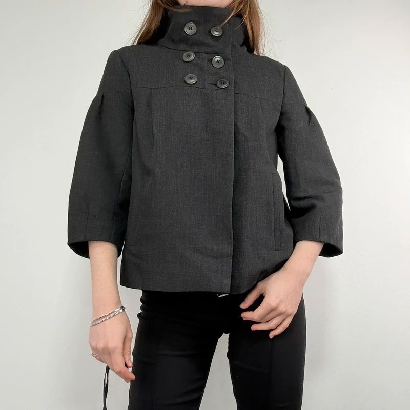 Grey structured boxy high neck jacket