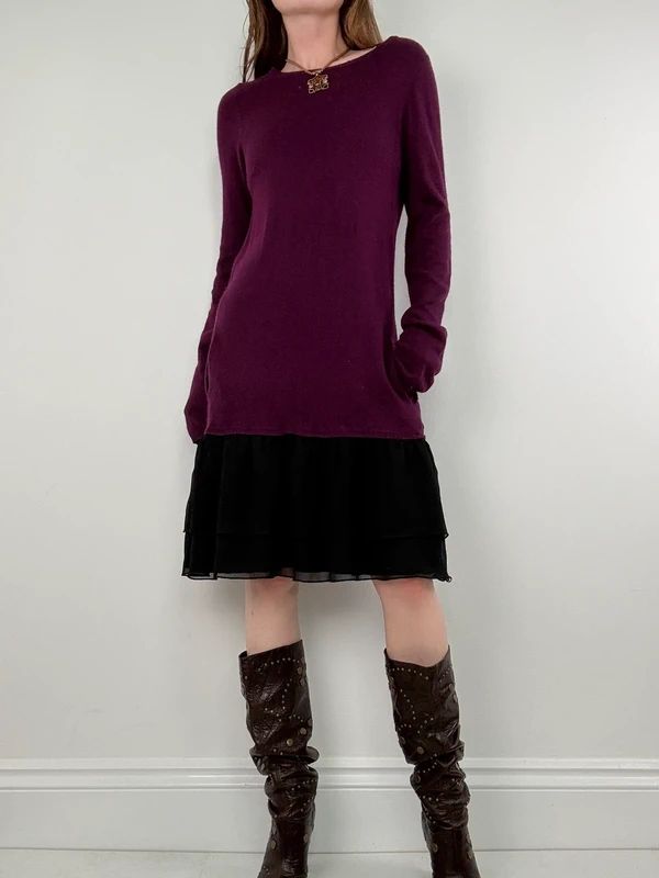 burgundy Maje layered long sleeve dress