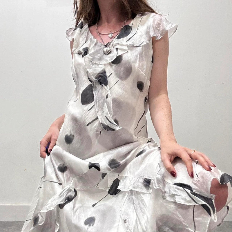 sheer silk ruffle polkadot summer dress