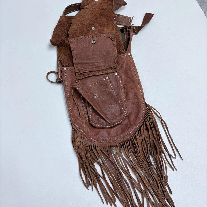 tan leather tassel boho bag