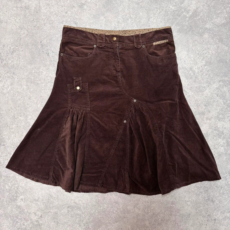 brown cord cargo midi skirt