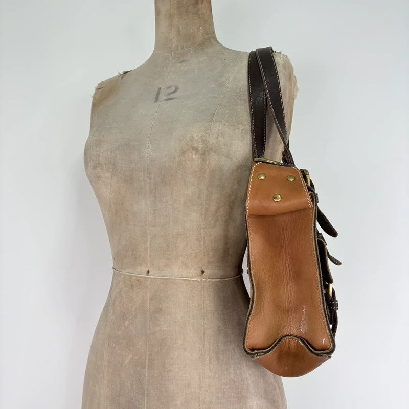 Tan leather Y2K buckle city handbag