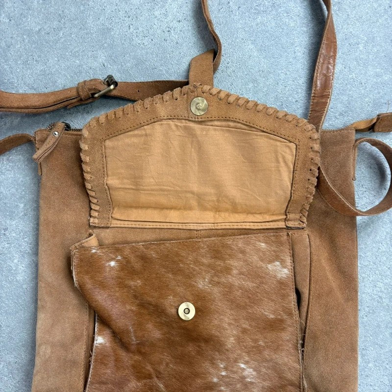 tan leather cowhide pony hair bag