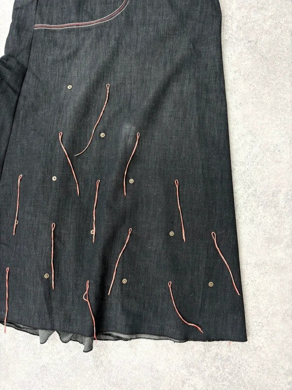 Flared black distressed maxi skirt