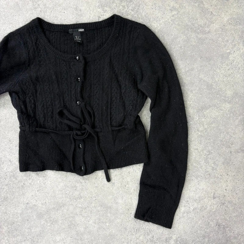 black cropped preppy angora wool cardigan