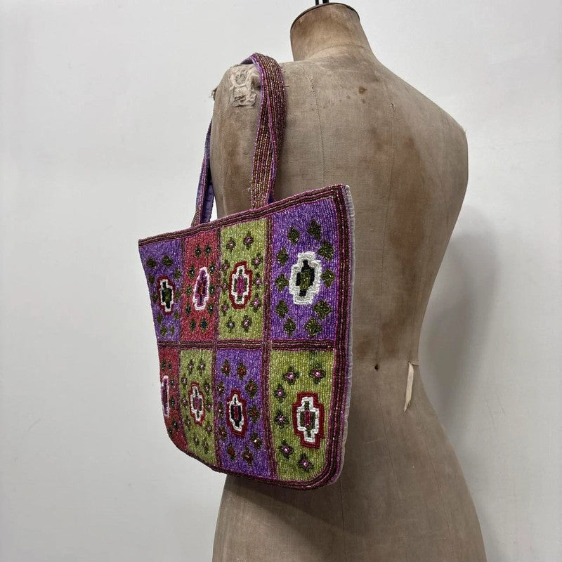 beaded patterned boho tote bag