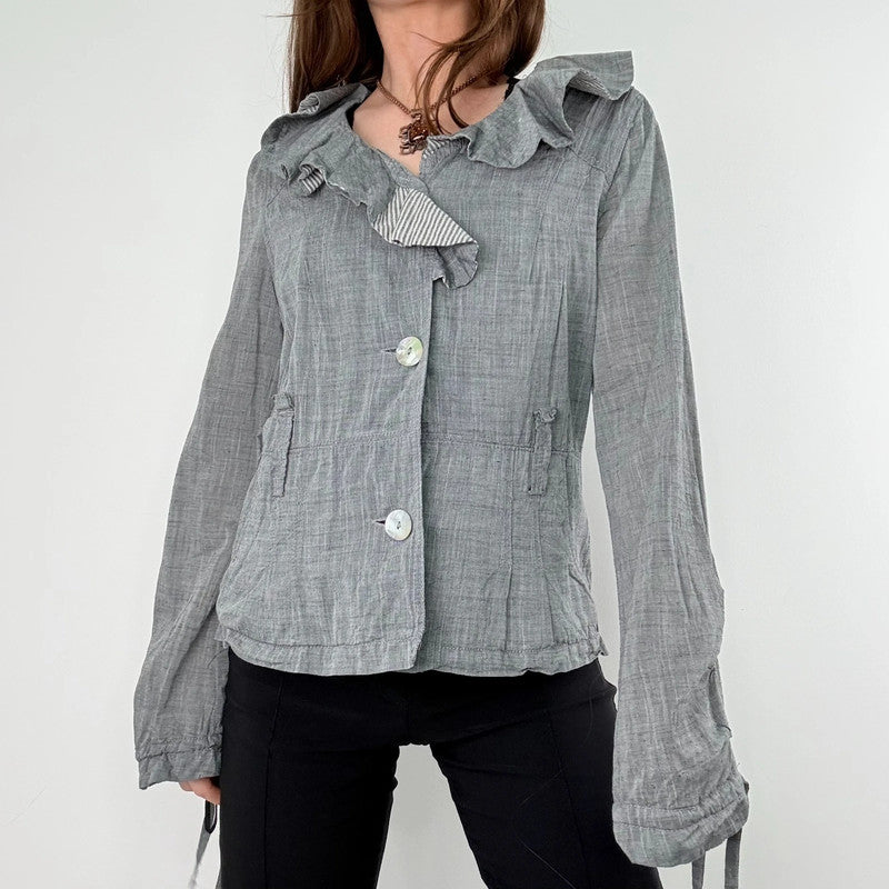 grey crinkle flared ruffle jacket