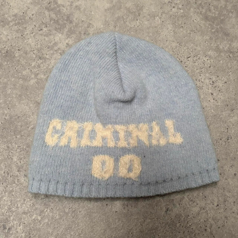 Wool skull blue beanie hat