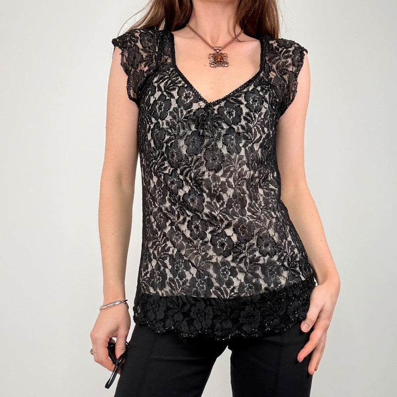 black lace flutter vest