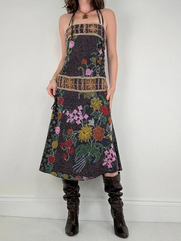 beaded hippy boho floral embellished midi dress