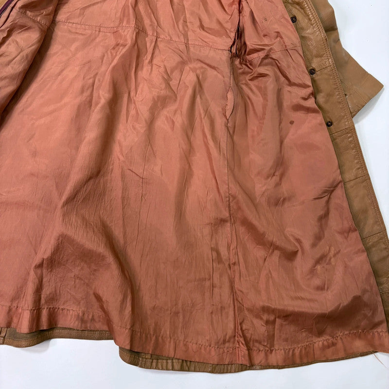tan leather long trench coat