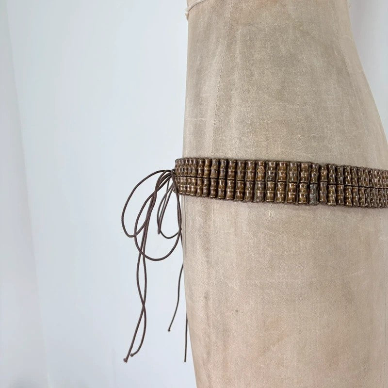 Brown beaded tie up belt