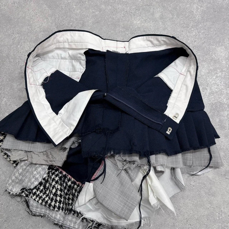 ruffle patchwork pleated mini skirt