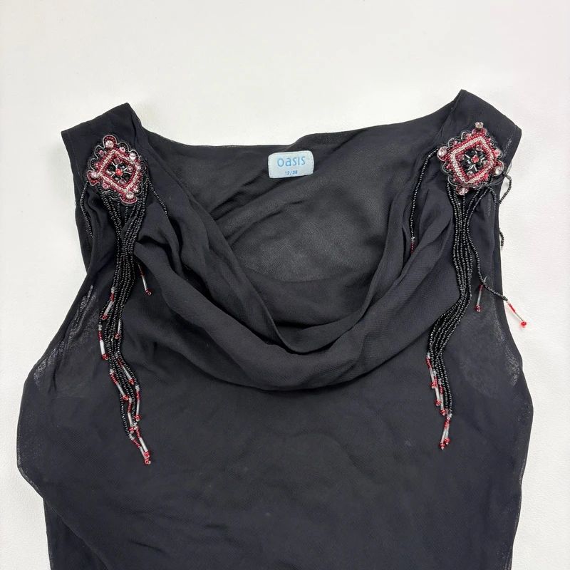 Vintage Black Drape Beaded Cami