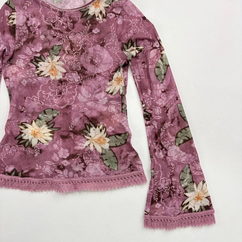 Floral Boho Fairy Pink Flared Blouse