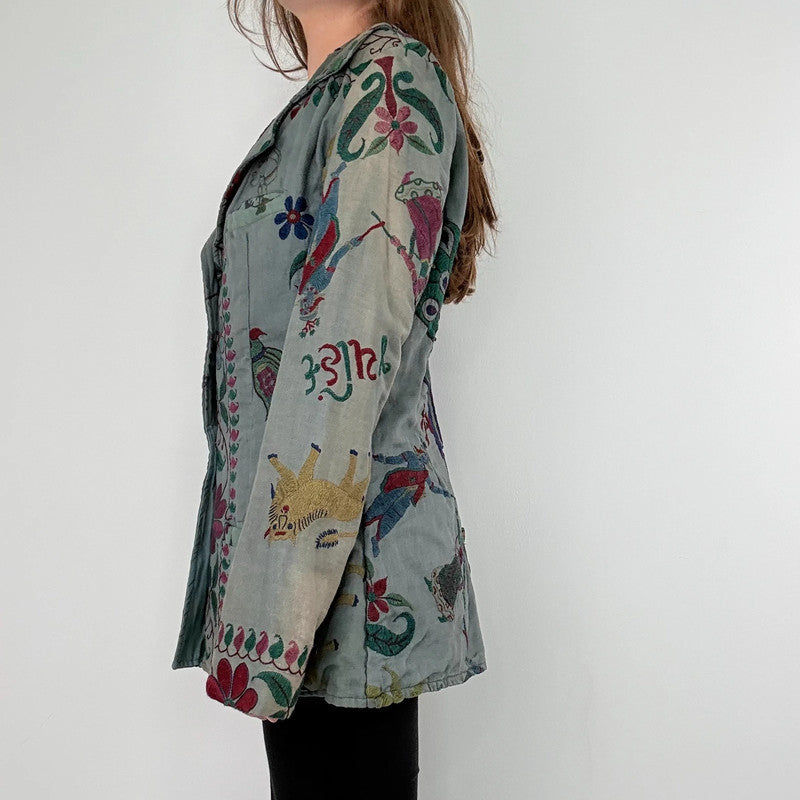 Khaki embroidered boho hippie jacket