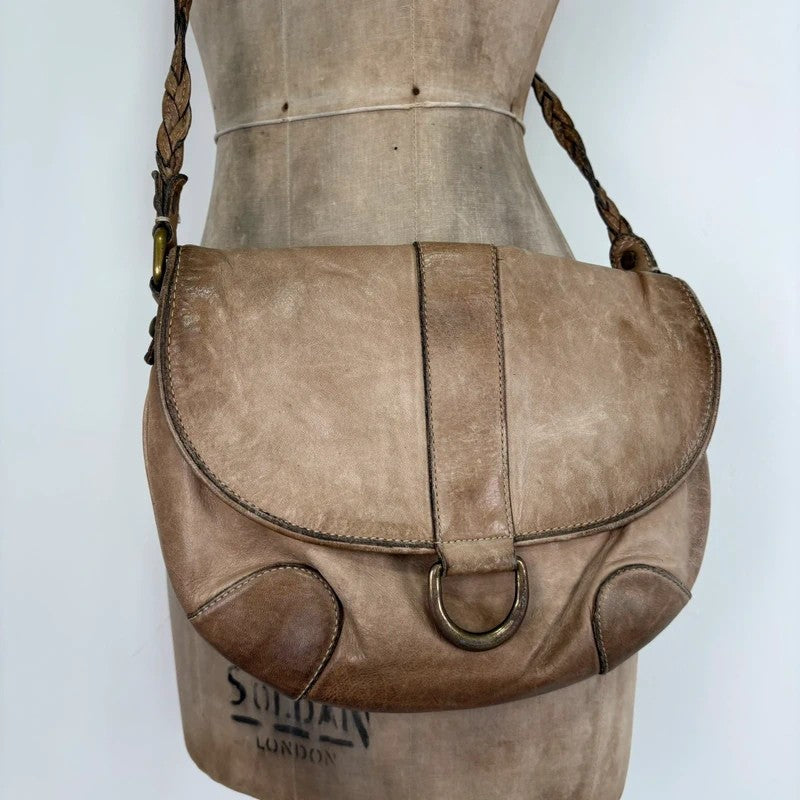Distressed leather beige crossbody cargo city bag