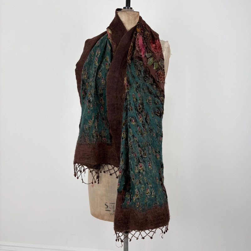brown felt silk boho fairy scarf