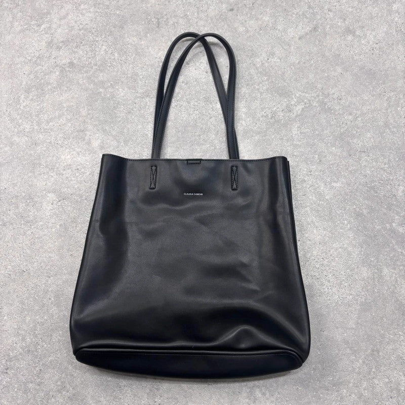 black faux leather tote bag