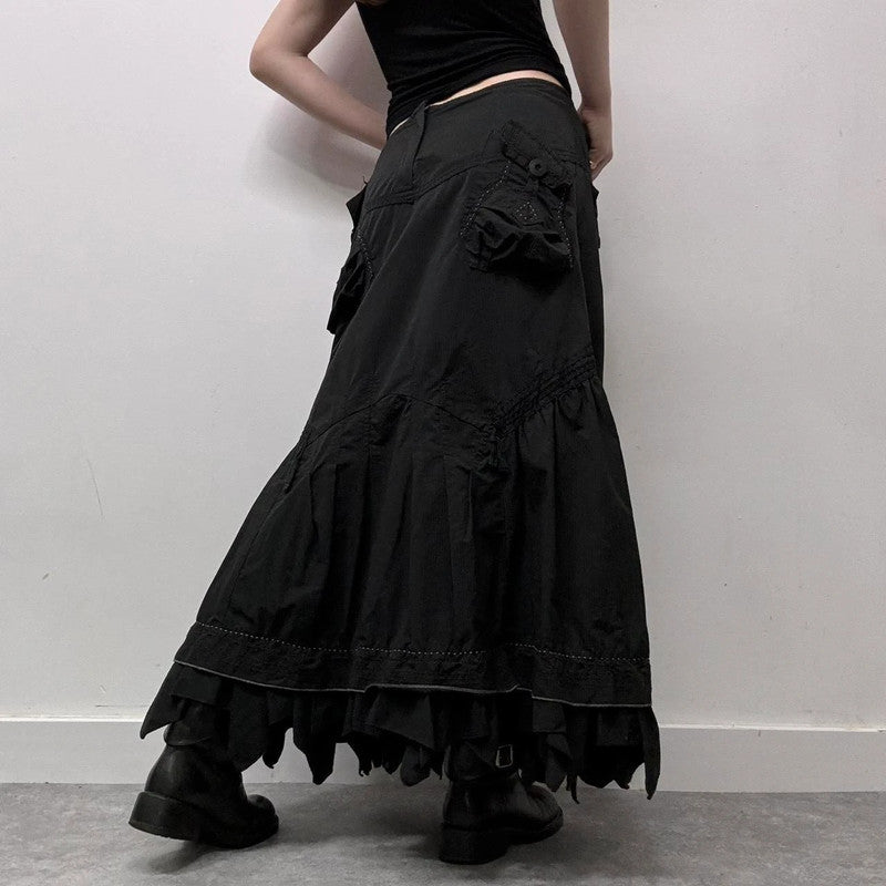 black grunge cargo maxi skirt