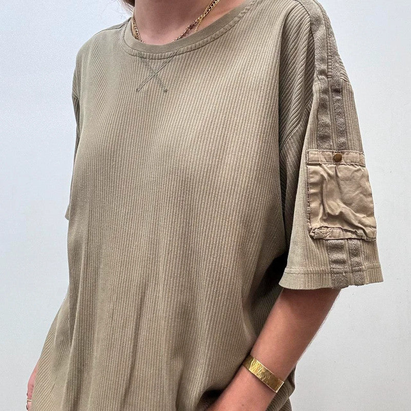 khaki ribbed military tshirt