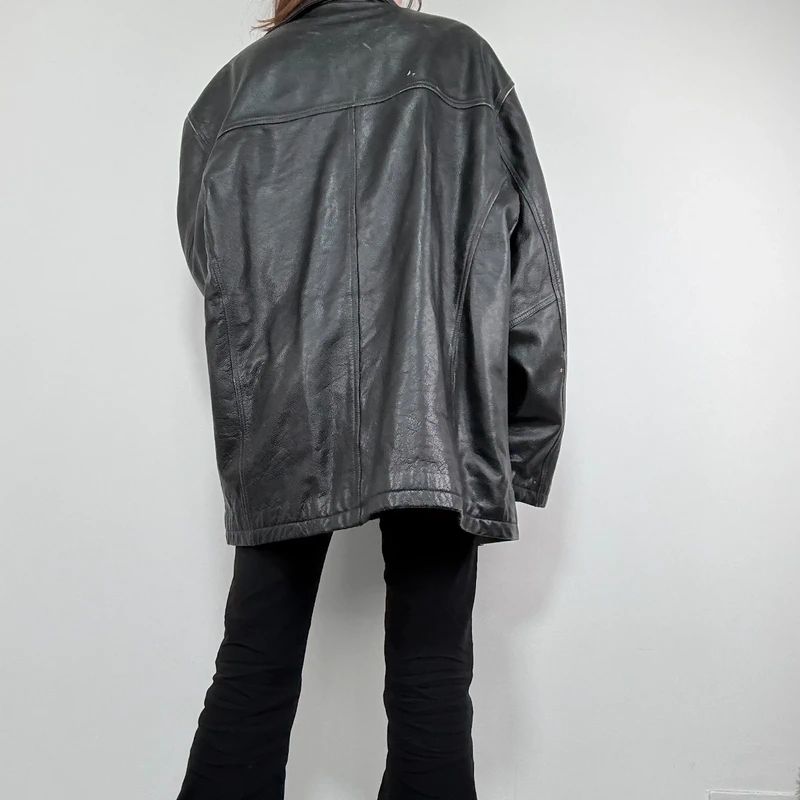 oversized black leather jacket