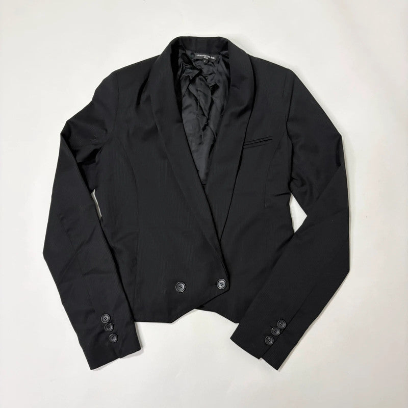 cropped black pinstripe asymmetric jacket