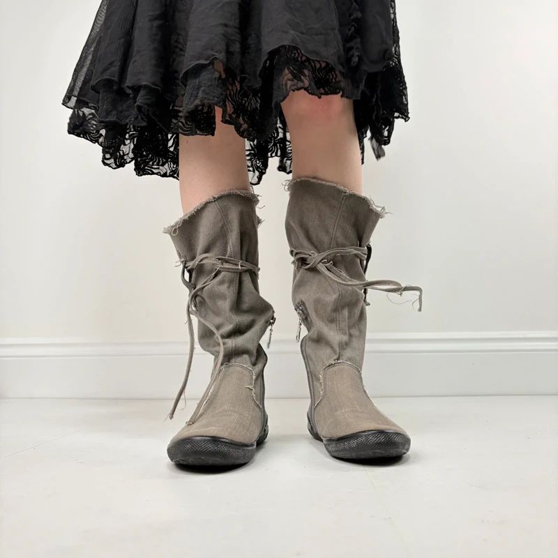 grey canvas slouchy trainer boots