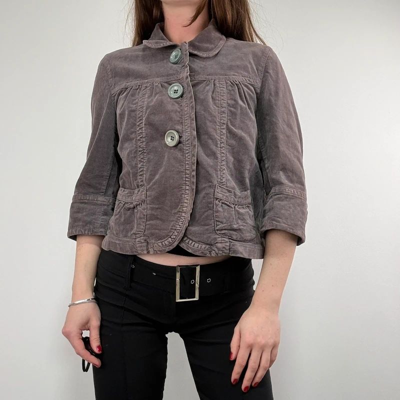 cropped button flared mini jacket
