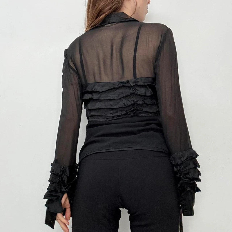 black ruffle grunge flare shirt