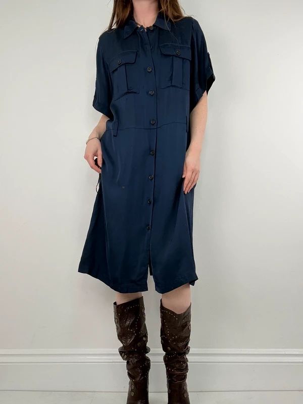 Navy satin Paul & Joe shirt dress