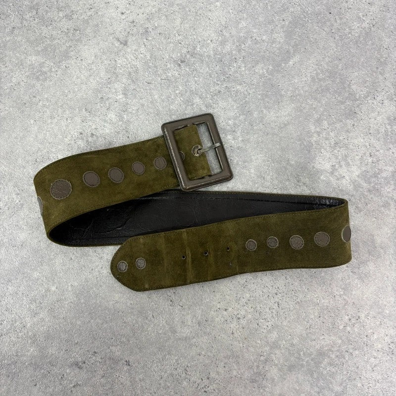 Khaki suede thick leather belt