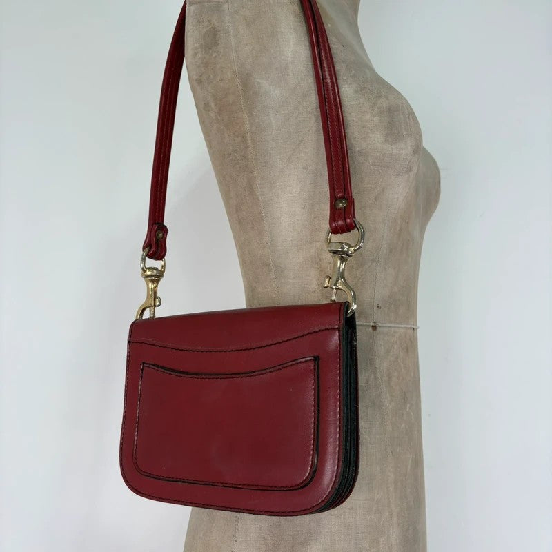 Red leather minimalistic shoulder handbag