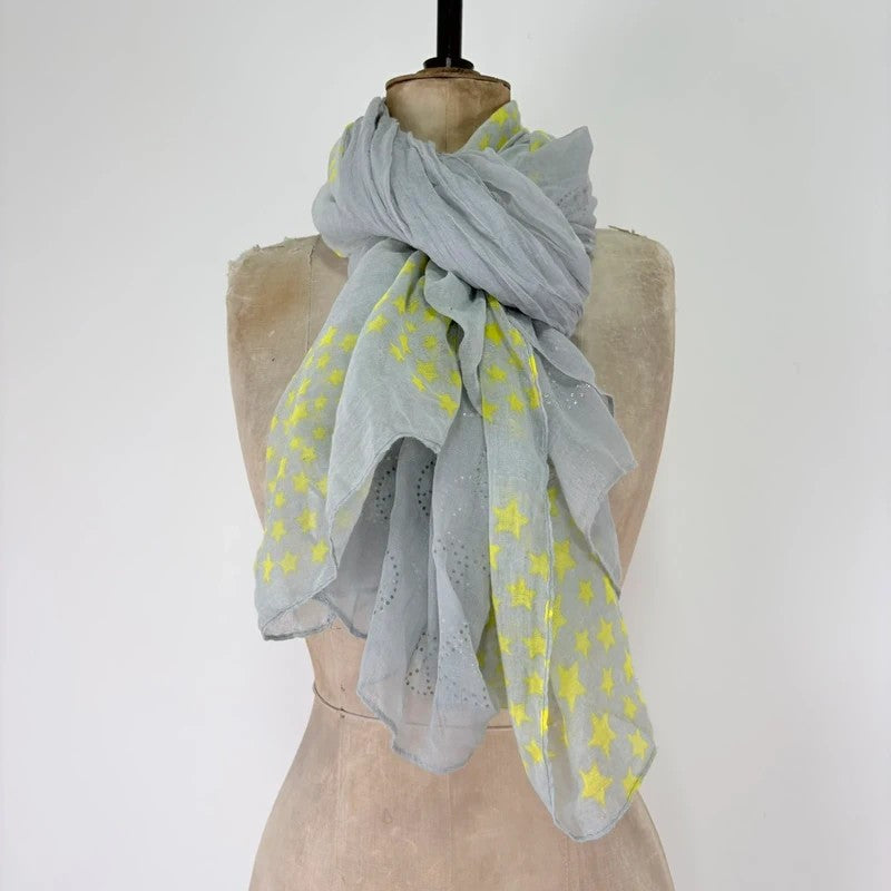 Sheer grey cotton shawl boho patchwork scarf