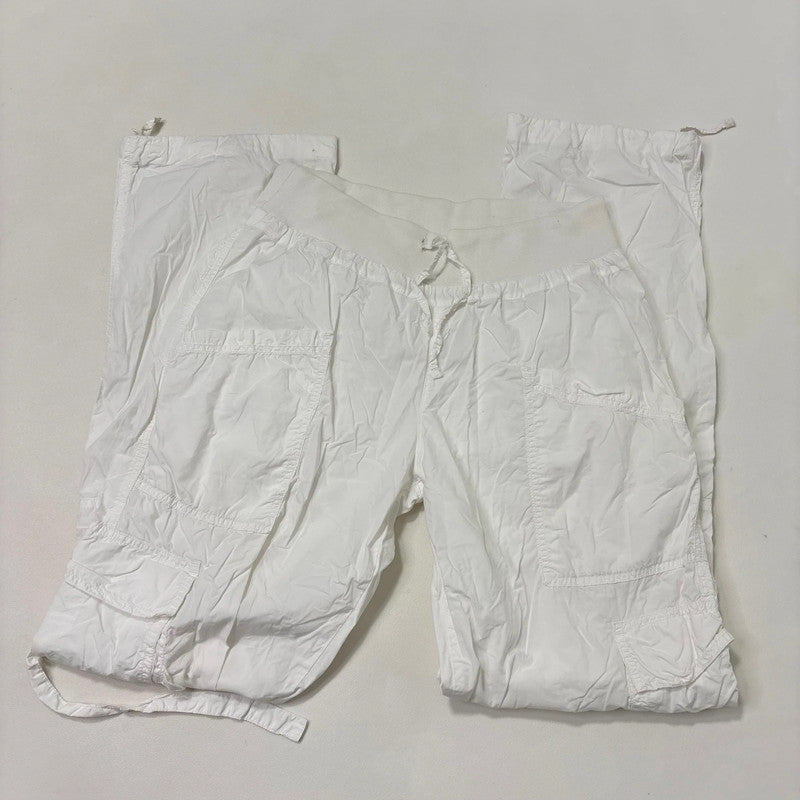 white gathered cinched cargo pants